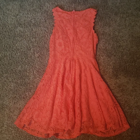 City studio coral dress size 5 lace look with zip orange floral bridesmaid - Picture 2 of 5
